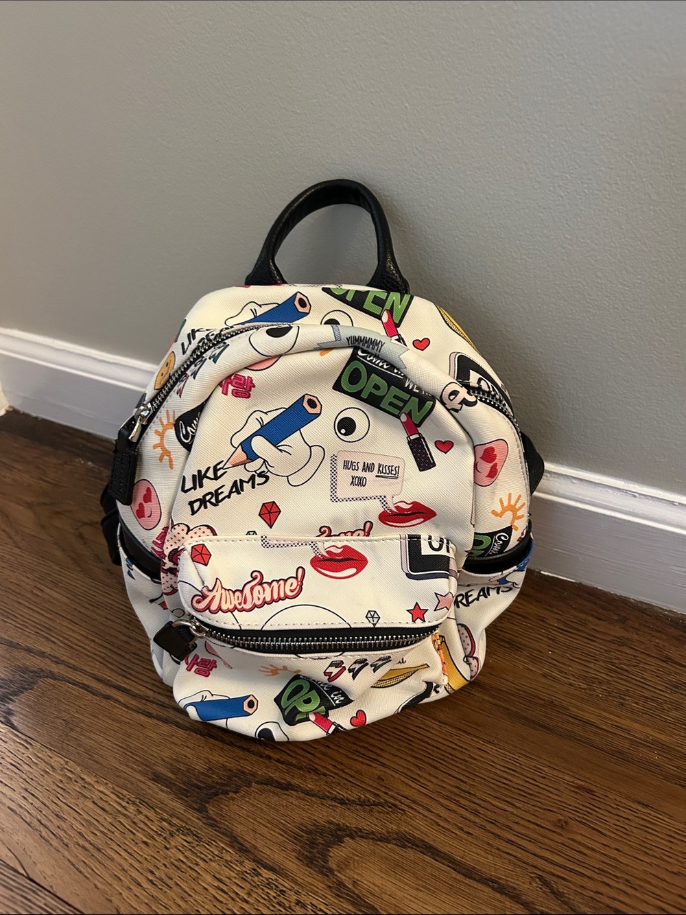 Forever 21 White Graphic Pop-Art Mini Backpack